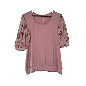 Brand New Emi & Joe Floral Polyester Short Sleeve Blouse 1X pink cottagecore